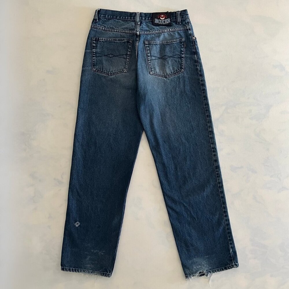Boxer Vintage Straight Leg Dark Wash Distressed Denim Jeans - Picture 2 of 8